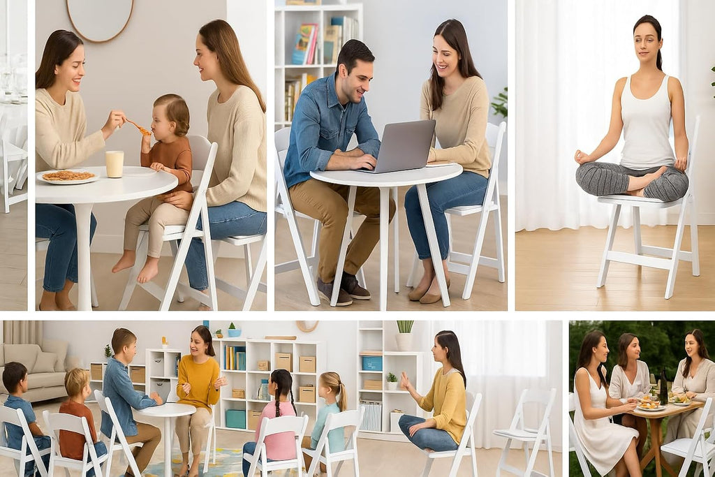 BTEXPERT Set of 8 White Resin Folding Chairs with Vinyl Padded Seat, 1000 lb Static Capacity, Stackable Commercial Grade, Indoor Outdoor for Wedding Event Church