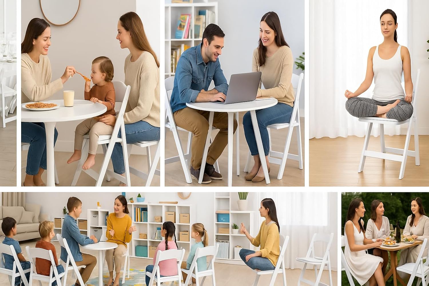 BTEXPERT Set of 8 White Resin Folding Chairs with Vinyl Padded Seat, 1000 lb Static Capacity, Stackable Commercial Grade, Indoor Outdoor for Wedding Event Church