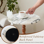 Marble Side Table, Round End Table with Faux Marble Top and Solid Wood Legs, Modern Accent Table for Living Room, Bedroom, Small Spaces and Office (Travertine, Small)