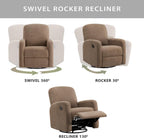 Oxford Baby Snuggly Glider Recliner Rocking Chair 360° Swivel for Nursery and Living Room - Boucle Teddy Brown