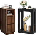 CHOEZON 8.7" Narrow Fluted Nightstand and Narrow Side Table Bundle, Small Bedside Table, Skinny Side Table, Modern Nightstand with Storage, for Living Room, Bedroom, Walnut and Black MBZ12HT-MBZ10BB