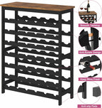 42 Bottles Bamboo Wine Rack Freestanding Floor, 7-Tier Wine Storage Shelf with Table Top, Wine Display Holder for Kitchen Pantry Bar Cellar, Rustic Brown and Black