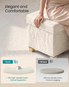 SONGMICS Storage Ottoman, Textured PU Leather Footstool with Legs, Footrest with Cushion, for Living Room and Bedroom, 15 x 15 x 15.7 Inches, White, Minota Collection ULSF523WD01