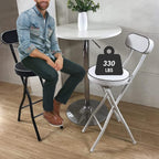 Modern White Folding Breakfast Kitchen Bar Stool with Backrest and Footrest Counter Height High Chair(Black+White,65cm/26inch)