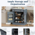 Modern Freestanding Kitchen Pantry,Buffet Food Storage, Coffee Bar Cabinet with Drawer, 2 Adjustable Shelves and 2 Door Shelves for Dining, Kitchen Gray