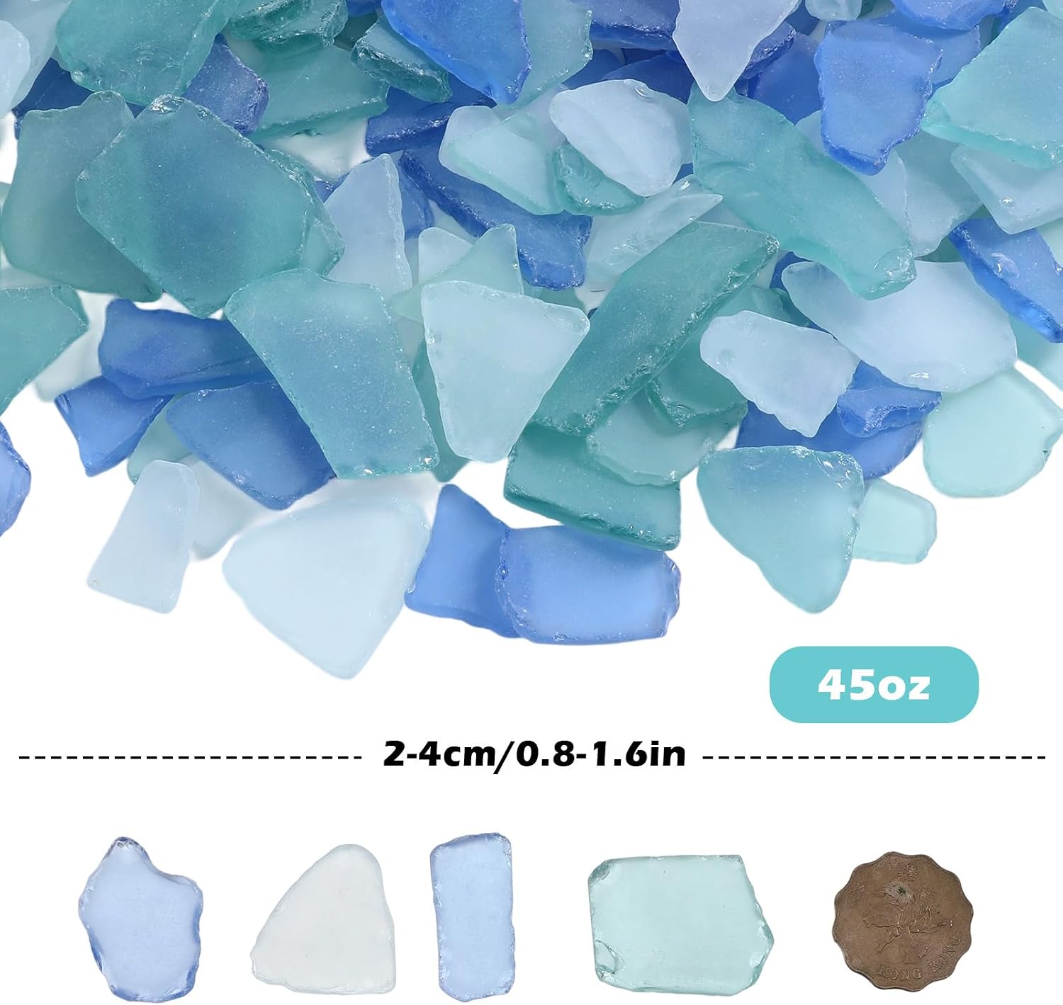 Abeillo 45oz Sea Glass for Crafts, Frosted Seaglass Pieces Vase Filler and Aquarium Decor, Smooth Edge Seaglass for DIY Art and Home Decor (Blue, Green, White)
