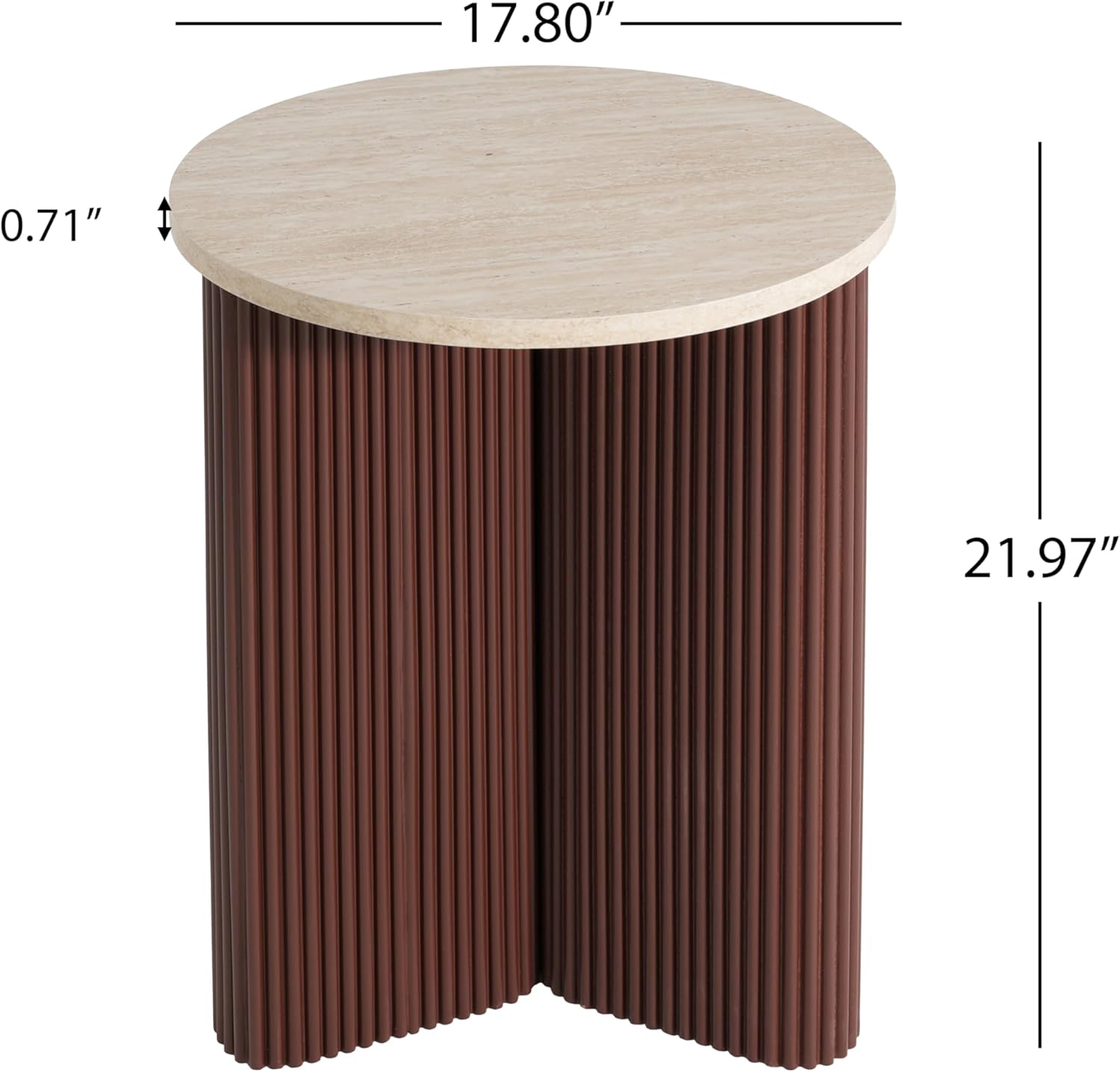 Merax Modern Round Side Table with Faux Marble Top & Brown Ribbed Base - Compact Round Coffee Table with Wooden Fluted Legs - 17.8" Accent End Table for Living Room & Bedroom, Brown