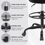 Primy Tall Drafting Desk Chair - Armless, Adjustable Height, Mesh Back, Rolling, Standing Desk Chair for Art Room, Office or Home (Black)