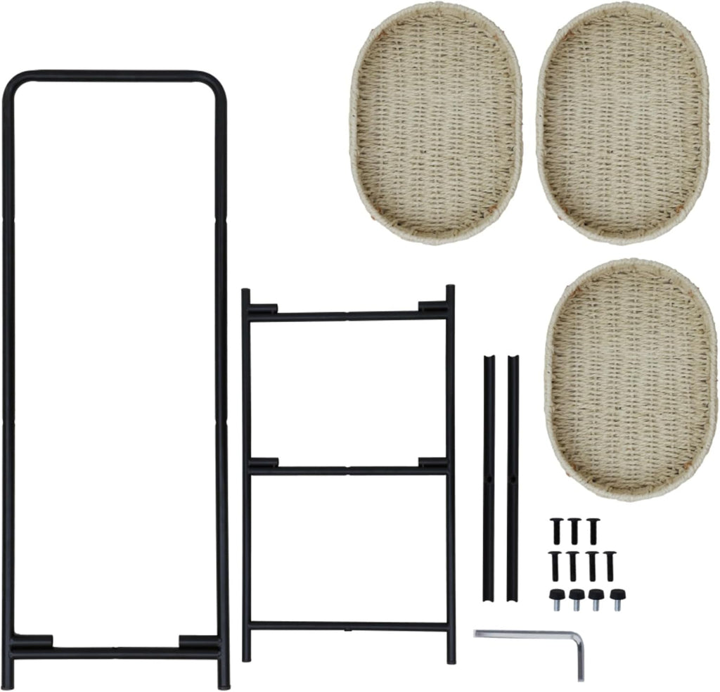 Handwoven Paper Rope Side Table, 3 Tier Oval Storage Shelf, Removable Basket Stand, Metal Frame End Accent Organizer for Kitchen Living Room Bedroom Balcony Picnic Snacks Plants Decor (Natural)