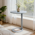C-Shaped Round Side Table, Modern Metal End Table with O-Shaped Base for Small Spaces, Ideal for Living Room, Bedroom, Couch, 18.9” x 27.2” Design