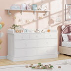 Vabches Kids Dresser Cabinet with 7 Drawers and Large Table Top, Multi-Functional Chest of Drawers, Baby Dresser, Kids Bedroom Furniture, Nightstand for Child’s Room, White