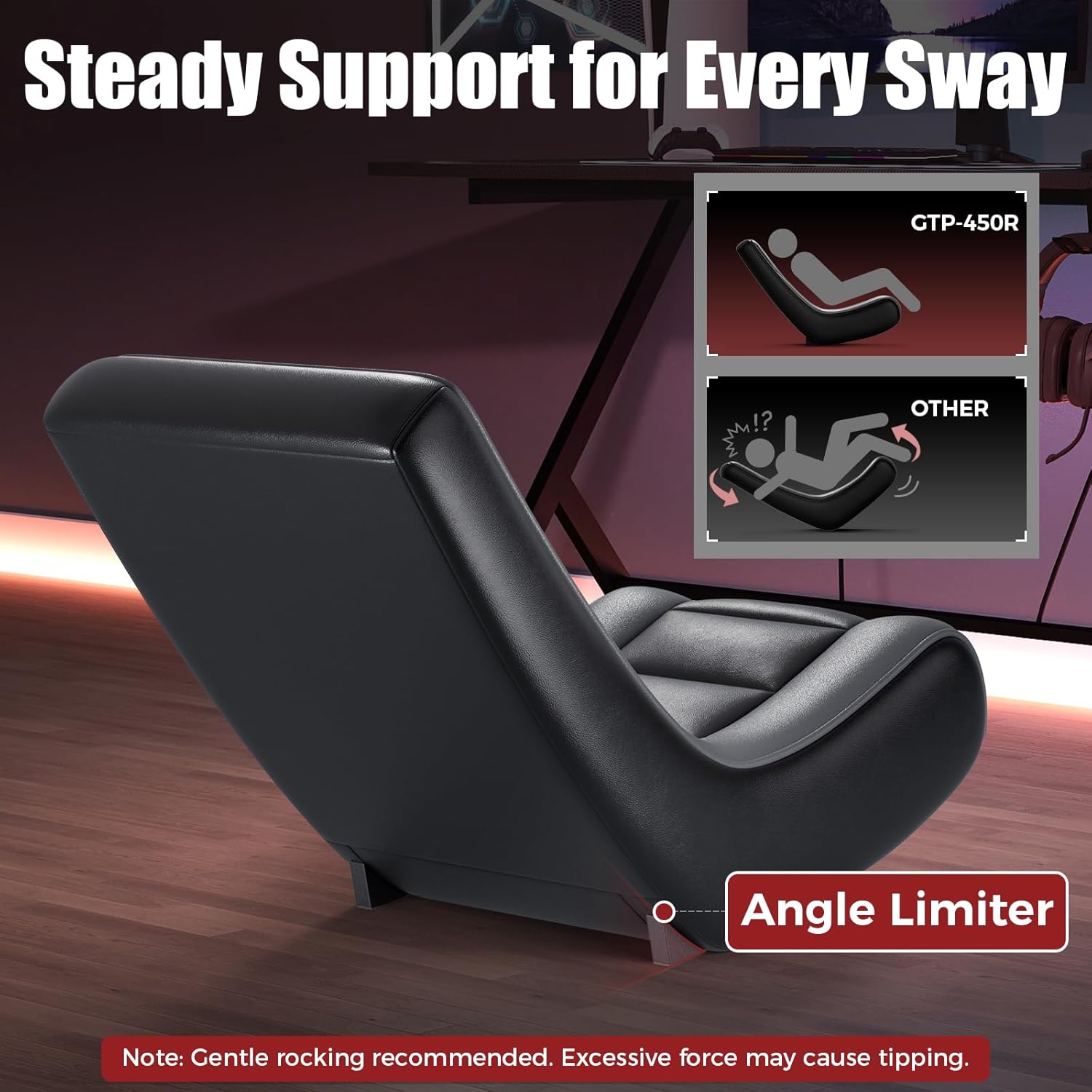 GTPLAYER Floor Rocking Gaming Chair – Floor Rolling Game Chairs with Angle Limiter, Gamer Rocker Floor Seat, Compact & Lightweight, Black & Grey