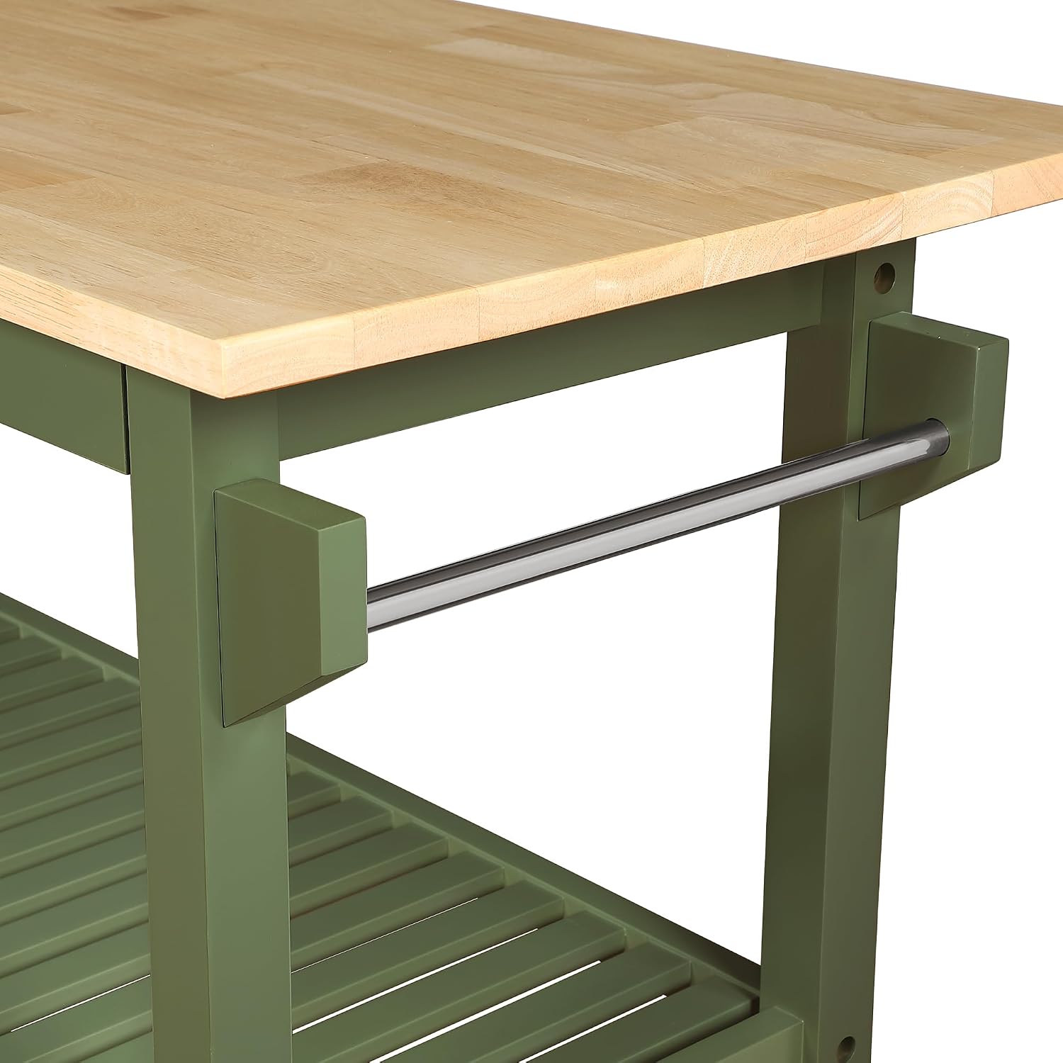 Convenience Concepts Designs2Go 3 Tier Butcher Block Kitchen Prep Island 40" - 3 Tier Modern Cooking Cart with Drawer, Food Serving Station for Kitchen, Dining Room, Dark Green Sage