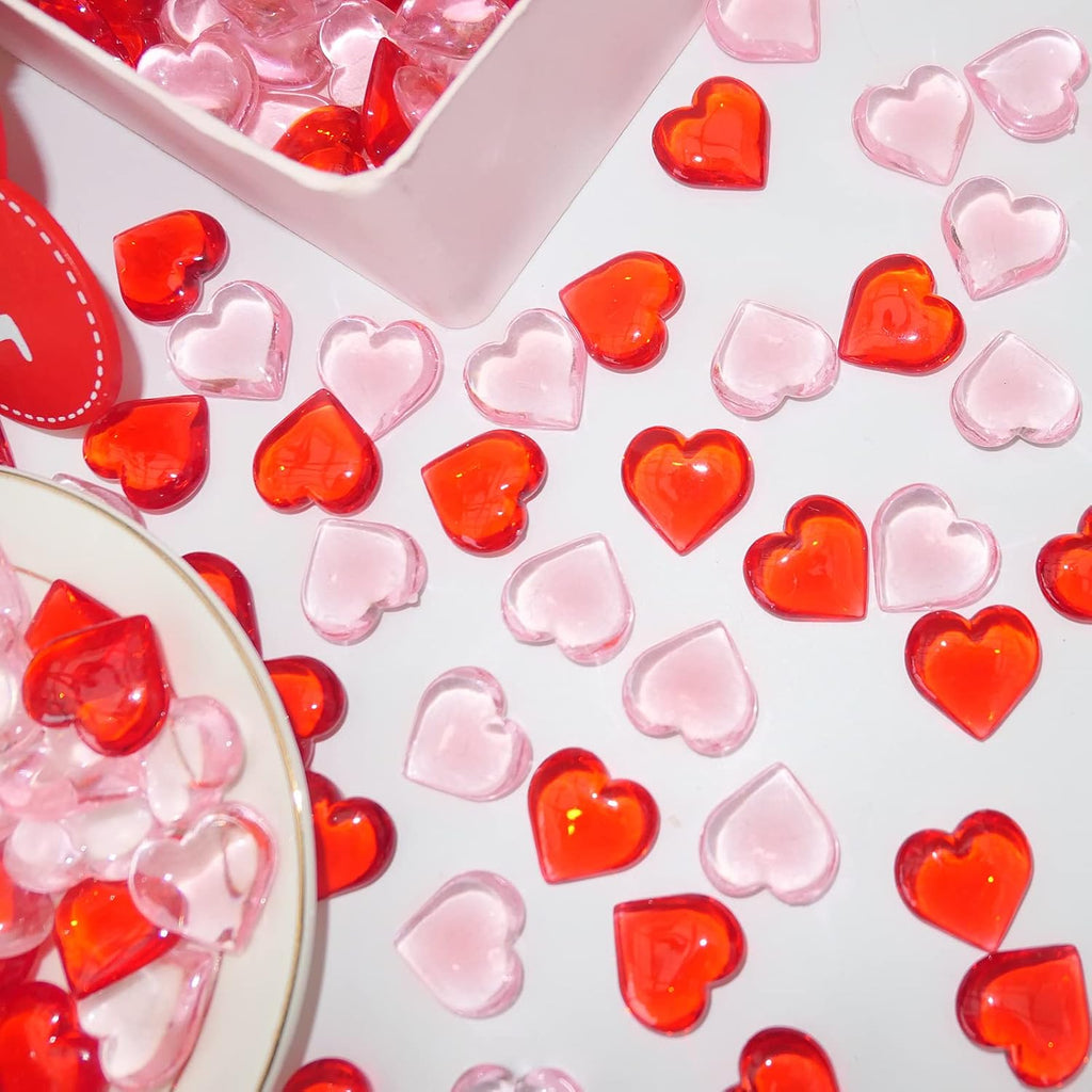 HADDIY Valentines Day Heart Gems Decorations,152 Pcs Red Pink Plastic 3D Heart Shaped Rocks for Wedding Vase Filler,Bowl Filler,Table Scatter,Crafts and Tic Tac Toe
