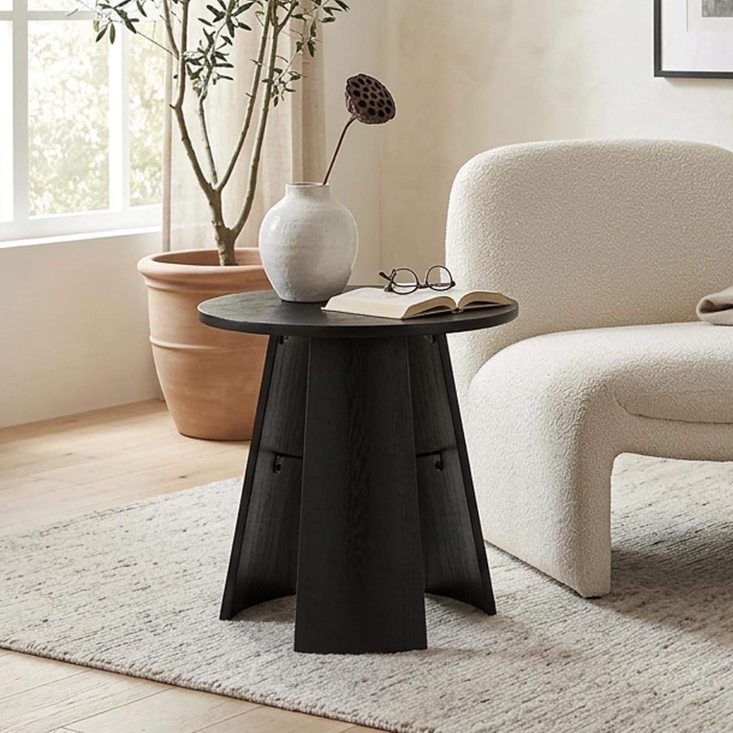 Round Coffee Table for Living Room,18" Modern Small Bentwood Night Stand End Table with Storage,Side Table for Apartment