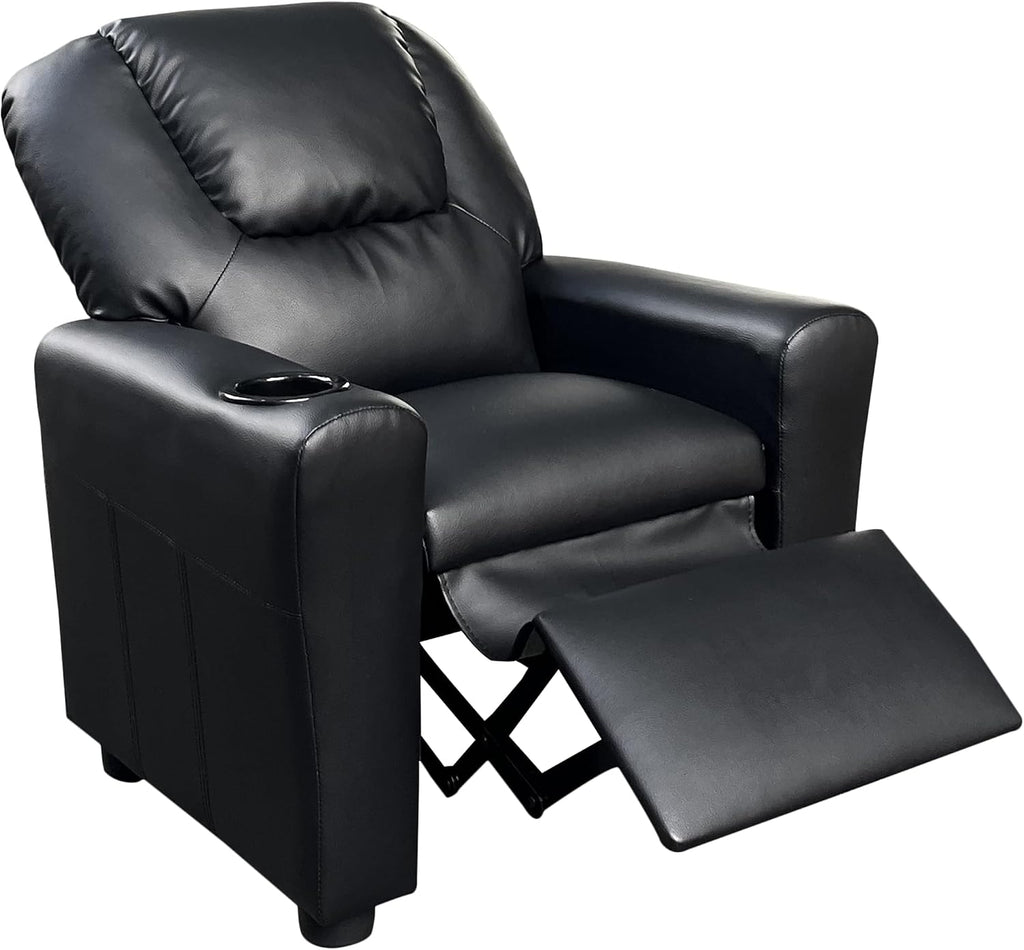23" Black PU Leather Recliner Chair with Cupholder