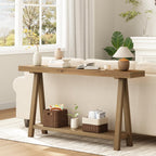 HOKYHOKY Solid Wood Console Tables - 63" Pinewood Farmhouse Rustic Hallway Table, Foyer Tables Living Room, Solid Firwood Sofa Table for Entryway, Brown