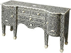 Starlight Canyon Home Boho Buffet Cabinet with 4 Drawers, Eclectic Wood Sideboard with Bone Inlay Detail in Black for Dining Room