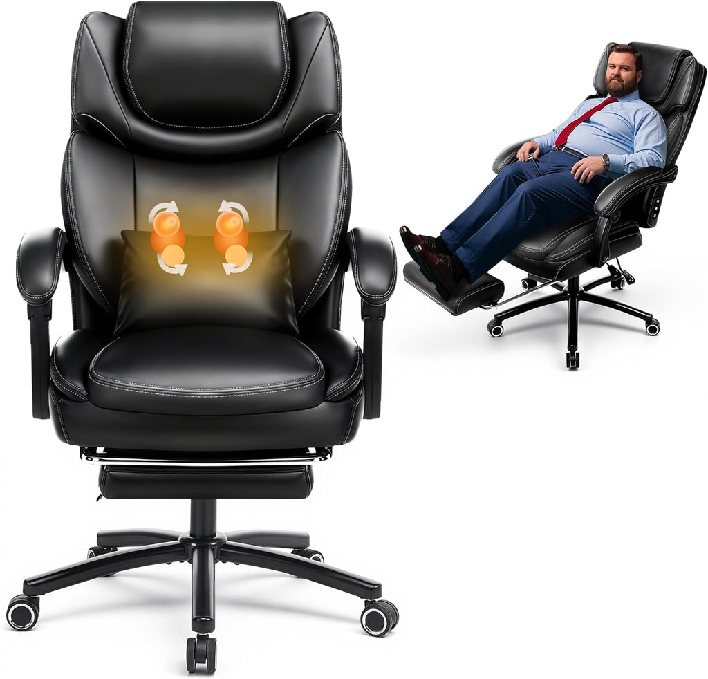 500lbs 3D Kneading Massage Office Chair with FootRest, Big and Tall Ergonomic Reclining Computer Gaming Chair, Padded Linkage Armrests, Heavy Duty Metal Base Executive Office Chair