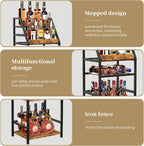 Trapezoid Liquor Wine Rack - Stepped Freestanding Design for Home - Fits Living RoomCorners (Whiskey & Wine Storage)