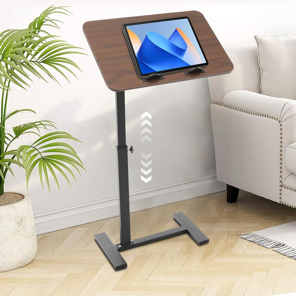 Side Table, Freestanding C Shaped End Table with Rolling Wheels, Adjustable Height Mobile Computer Laptop Table Rolling Tray Cart for Living Room & Bedroom & Office
