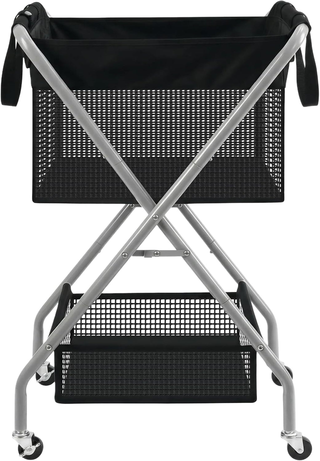 STO STO 2-Tier Foldable Laundry Cart with Wheels, 75L Tall Rolling Laundry Hamper, Collapsible Laundry Basket with Removable Bag, Rust-Resistant Steel Frame for Laundry Room, Bathroom, Dorm, Black