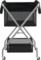 STO STO 2-Tier Foldable Laundry Cart with Wheels, 75L Tall Rolling Laundry Hamper, Collapsible Laundry Basket with Removable Bag, Rust-Resistant Steel Frame for Laundry Room, Bathroom, Dorm, Black
