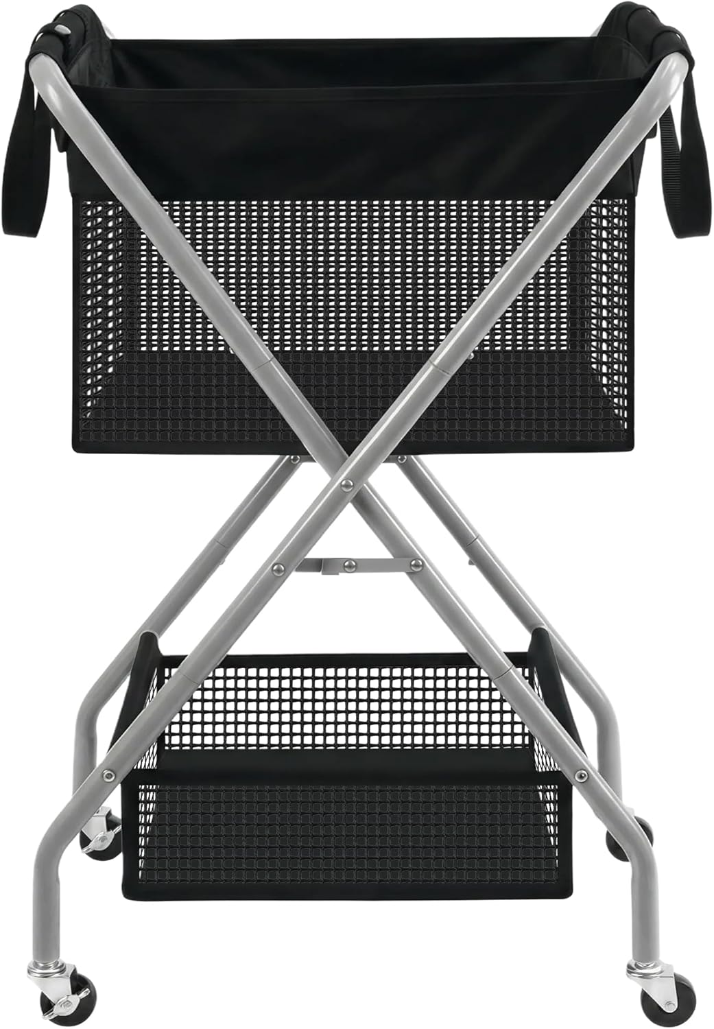 STO STO 2-Tier Foldable Laundry Cart with Wheels, 75L Tall Rolling Laundry Hamper, Collapsible Laundry Basket with Removable Bag, Rust-Resistant Steel Frame for Laundry Room, Bathroom, Dorm, Black