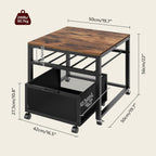 MAHANCRIS Mini Fridge Stand with Storage, Mini Fridge Cabinet with Movable Basket Cart, Mini Fridge Shelf with Wine Rack, Mobile Printer Stand, Mini Fridge Table, Rustic Brown and Black RSHR5101
