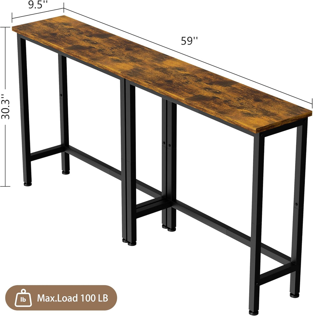 GRLEAF 2 Pack Narrow Console Table, 29.5" Small Entryway Table, Thin Hallway Table Skinny Sofa Side Display Table for Entrance, Bedroom, Living Room, Foyer, Corridor, Office - Rustic Brown (9.5" Deep)