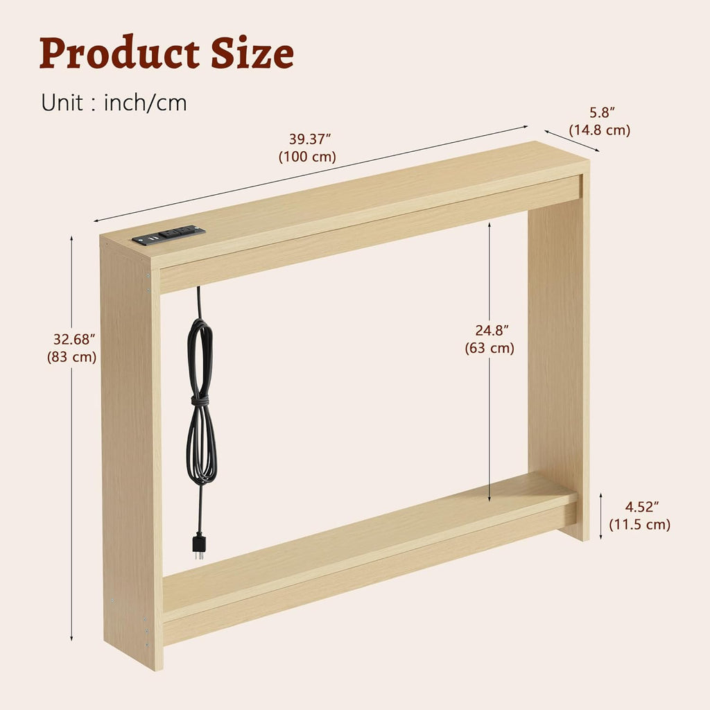 FAVOOSTY 39.4" Sofa Table Behind Couch Table Skinny Narrow Console Table for Living Room Hallway Entryway Entry Accent Table with Storage for Entrance Entry Way Small Space, Natural