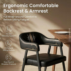 HNY Modern Dining Room Arm Chairs Set of 6, Retro Faux Leather Upholstered Barrel Dining Chairs with Arms Mid-Century Black Accent Chair with Metal Legs, Open-Back Kitchen Side Chair for Living Room
