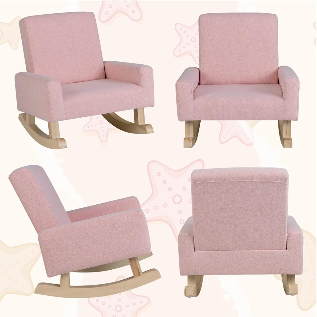 GLACER Toddler Rocking Chair, Fabric Kids Rocker w/Solid Wooden Frame & Non-Slip Mat, Anti-Tipping Design, Comfy Indoor Sofa for Living Room, Playroom, Bedroom (Pink)