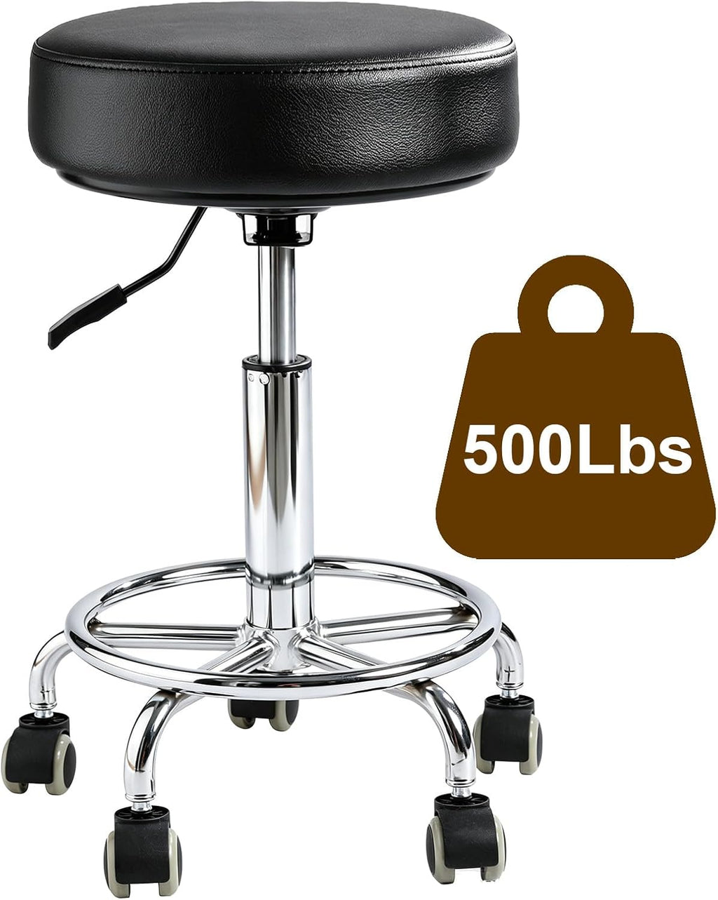 Rolling Stool with Wheels, Thick 7.5cm Cushion Professional Swivel Drafting Stool, Height Adjustable Heavy Duty 500 lb Stool with Silent Casters and Foot Ring for Salon Tattoo Clinic Home Office