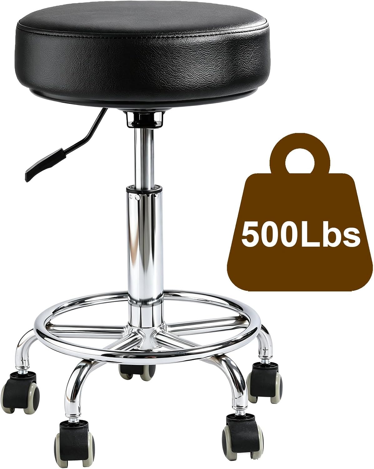 Rolling Stool with Wheels, Thick 7.5cm Cushion Professional Swivel Drafting Stool, Height Adjustable Heavy Duty 500 lb Stool with Silent Casters and Foot Ring for Salon Tattoo Clinic Home Office