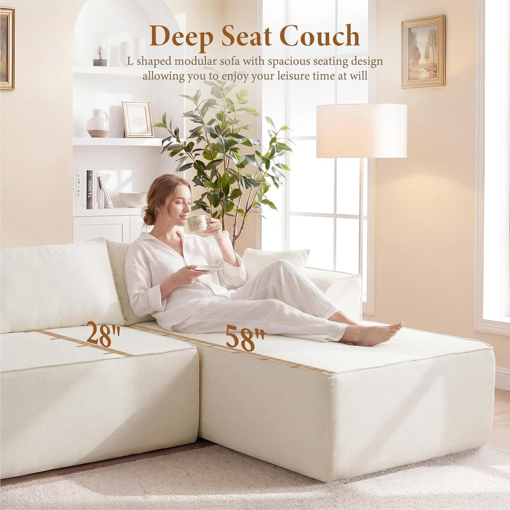 Vesgantti 106" Cloud Sectional Couch with Chaise, Deep Seat Modular Sectional Sofa Chenille Memory Foam Sofa Boneless Couches for Living Room Bedroom, No Assembly Required (Beige, Right-Facing Chaise)