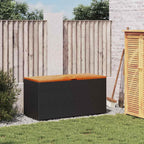 Patio Storage Box Black 43.3x19.7x21.3 Inch Poly Rattan Acacia Wood Bench Seat with Waterproof Bag
