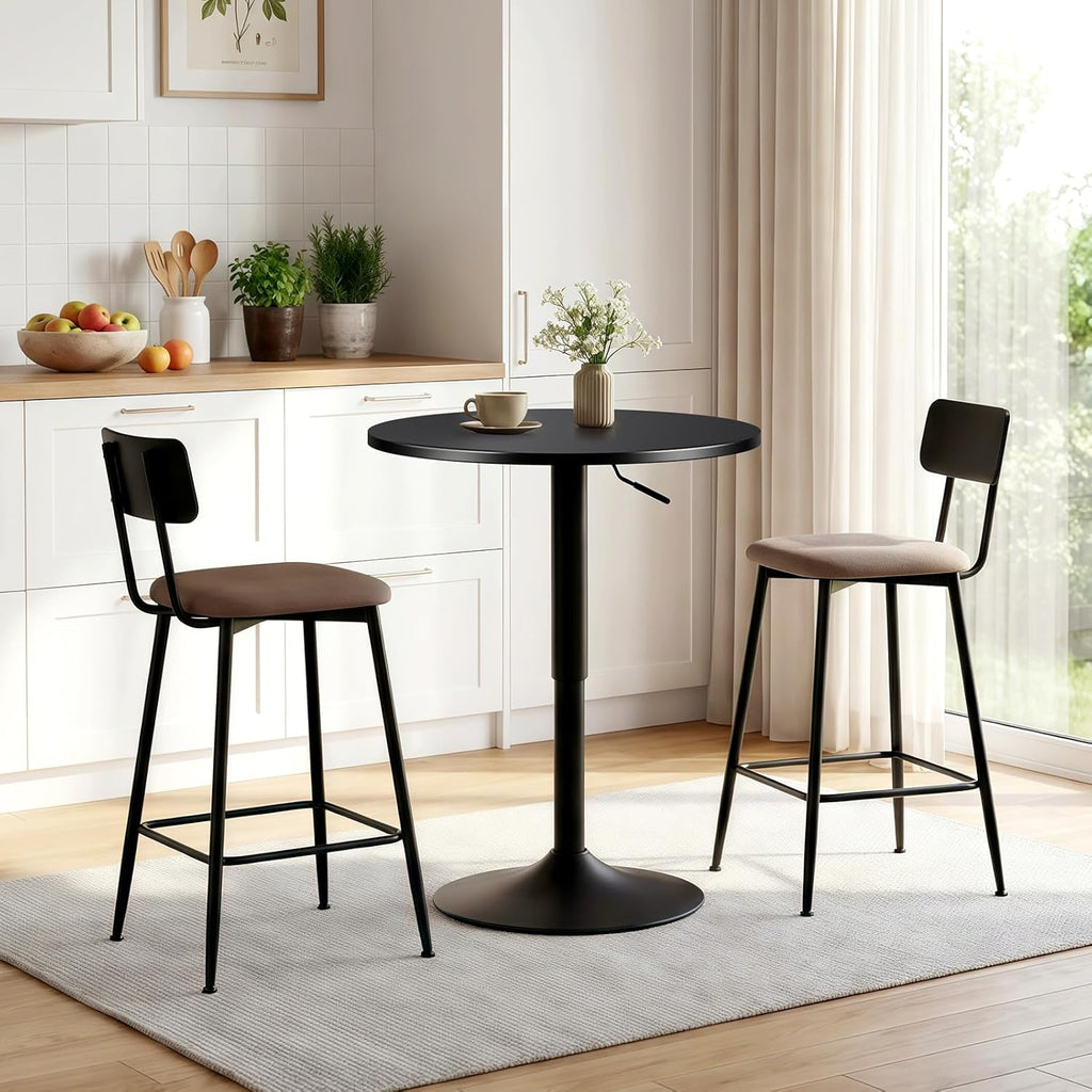 Furniliving Adjustable Height Pub Table 27''-36'', Round Cocktail Tables for Parties, High Top Table for Bistro, Dining Room, Restaurant, Cafe, Events, Set of 2, Black