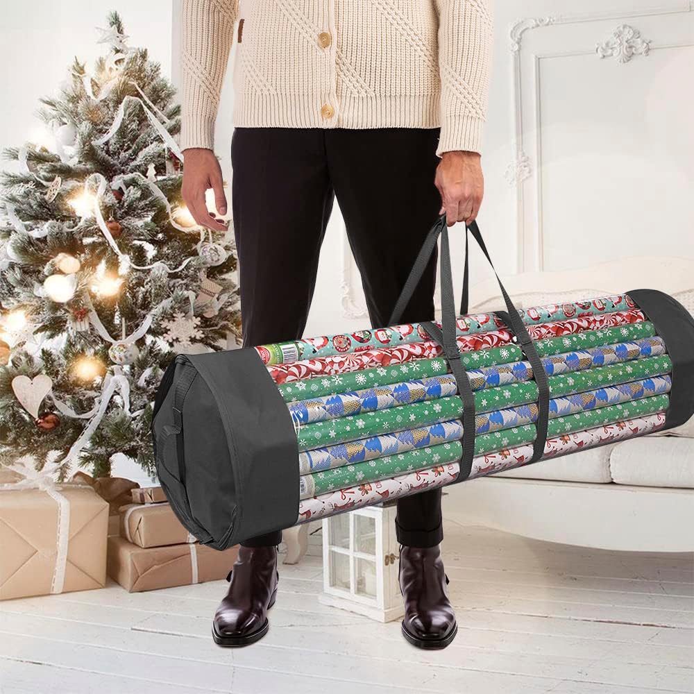 ProPik Wrapping Paper Organizer Storage Bag for All Your Gift Wrap & Ribbons, Fits Long 40 Inch Rolls, Hold Up To 24 Rolls, Heavy Duty Clear PVC Bag with Handles (Black & Clear)