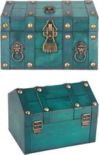 GLOGLOW Classic Chest Storage Box with Combination Lock, Multipurpose Compact Wood and Metal Storage Box for Jewelry, Small