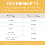 Wobble Sensory Stool, 18in Seat Height, Active Seating Chair for Students, Flexible Classroom Seating, Seafoam