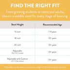 Back2School Express Wobble Sensory Stool for Classroom - 18” Active Flexible Seating Chair for Kids, 220lb Capacity, GREENGUARD Gold Certified, Black