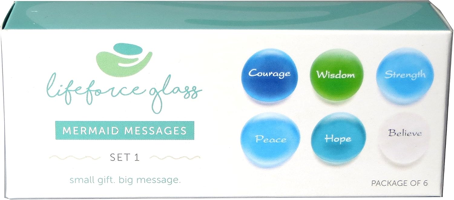 Lifeforce Glass The Mermaid's Message: Frosted Sea Glass Stones, Six Inspiring Words in Beach Colors, Packaged in a Deluxe Box Set I