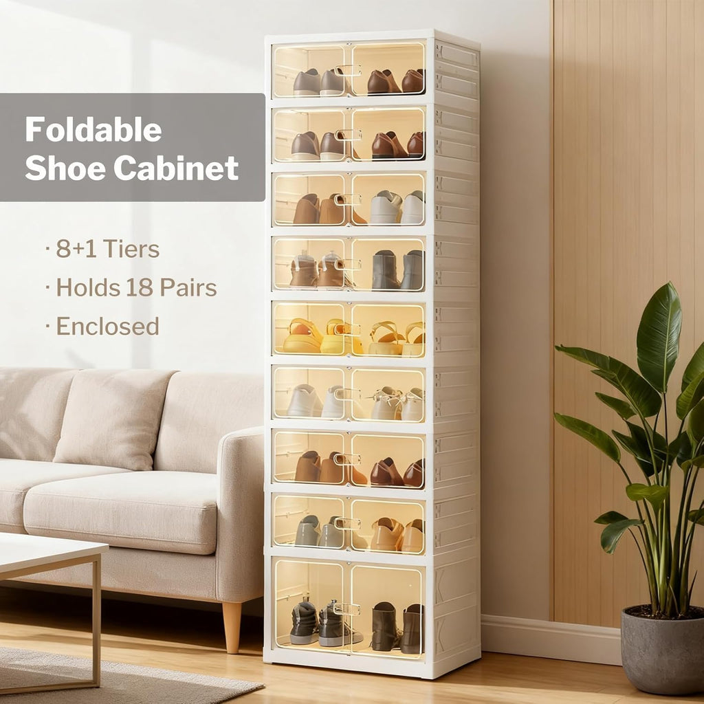 UFORU 6 Tiers 12 Pairs Foldable Shoe Rack Organizer with Magnetic Doors,Shoe Storage Organizer for Closet Entryway,Large Dust-Proof Shoe Storage Boxes,Easy Assembly Storage (6 Tiers 12 Pairs White)