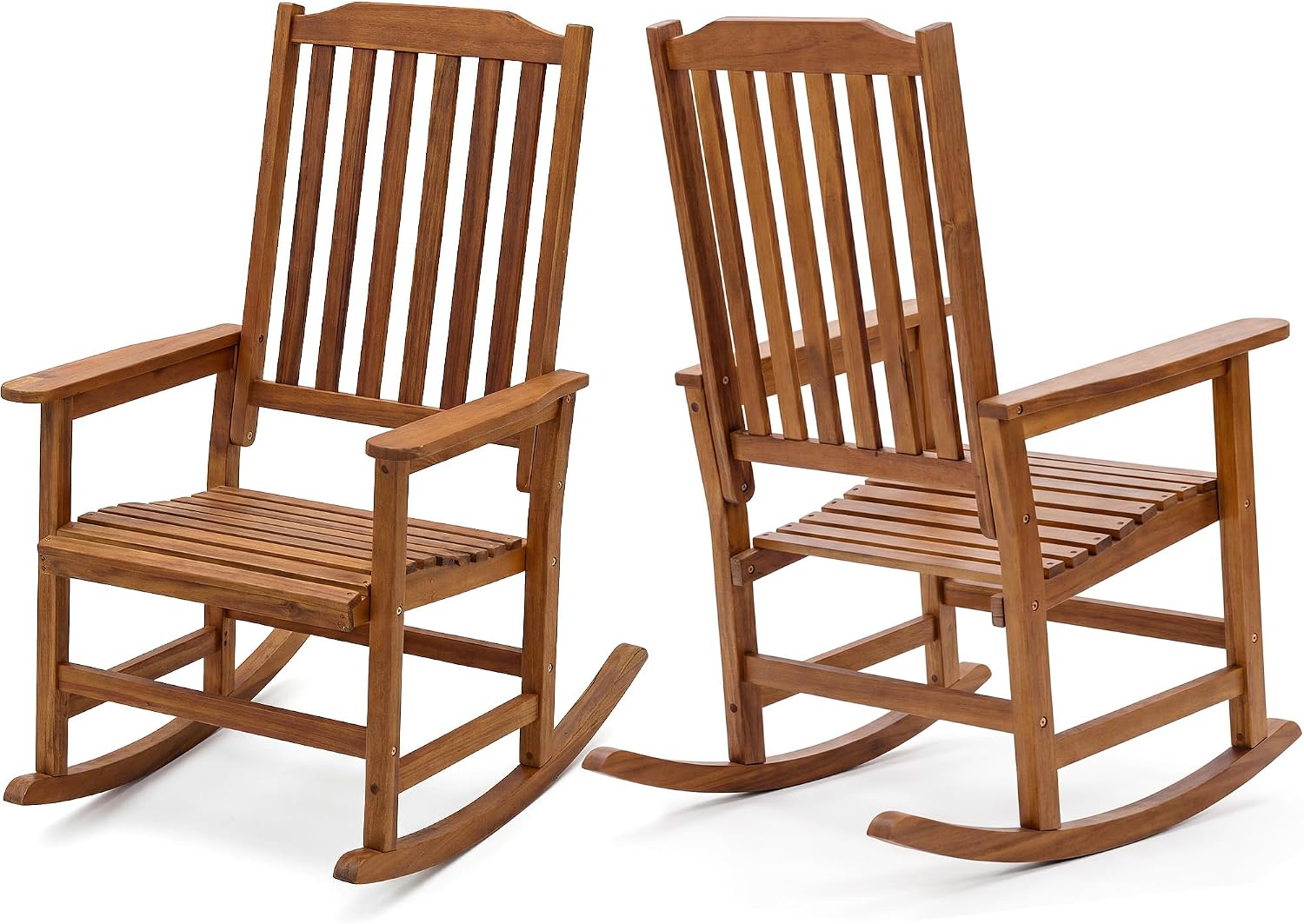 Devoko Outdoor Rocking Chair Acacia Wood Porch Rocking Chairs, Outdoor Chairs with Widened Armrest for Porch, Poolside, Balcony and Yard, Natural (2-Piece Chairs Set)
