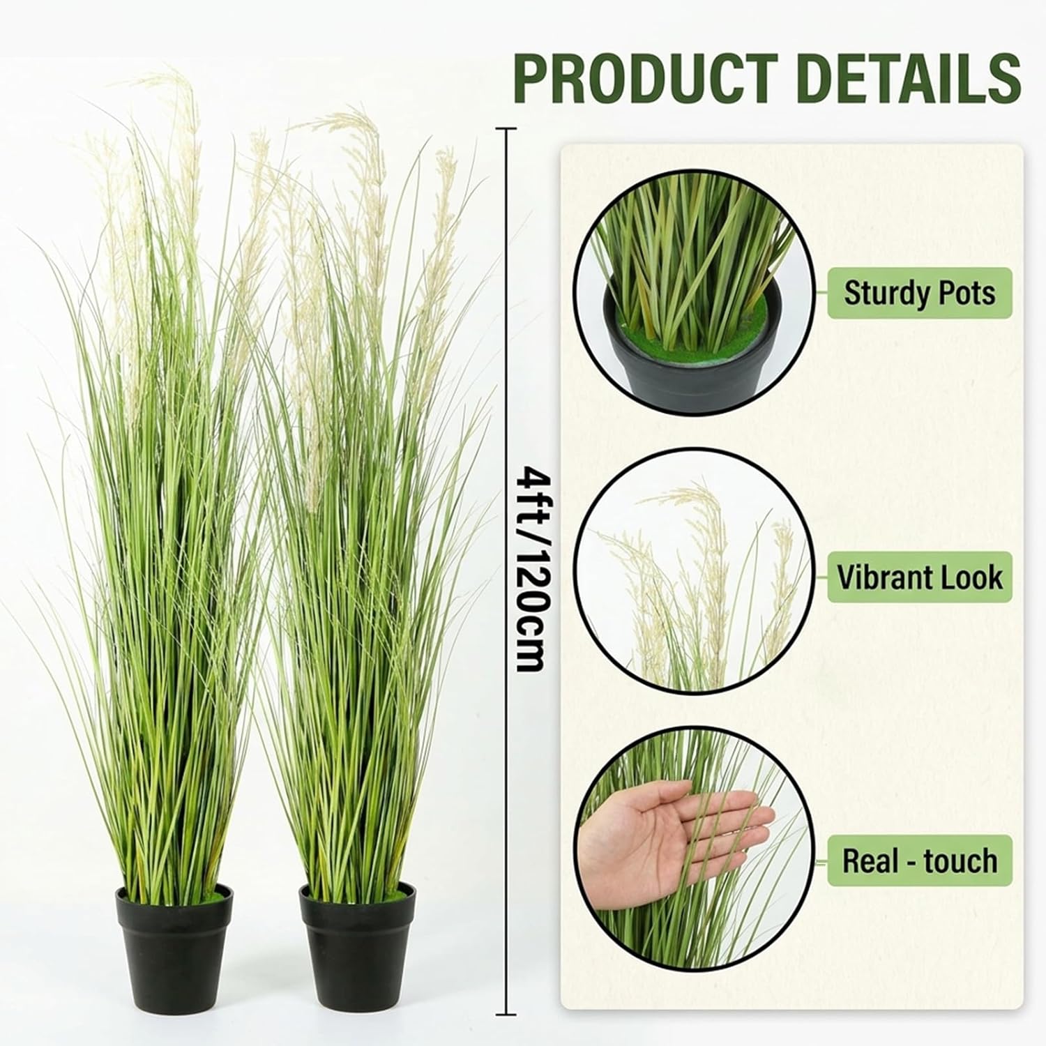 4 Pack 4 ft Tall Artificial Grass Plant Fake Pampas Grass in Pot Large Faux Floor Plants Potted Artificial Greenery for Indoor Outdoor Garden Home Bathroom Office Room Housewarming Wedding Decoration