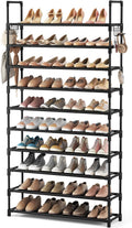 VTRIN 10 Tier Shoe Rack Tall Large Capacity Wide Shoe Organizer with Two Hooks Sturdy Metal Shoe Shelf for Entryway, Closet, Bedroom