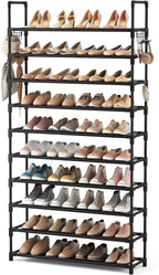 VTRIN 10 Tier Shoe Rack Tall Large Capacity Wide Shoe Organizer with Two Hooks Sturdy Metal Shoe Shelf for Entryway, Closet, Bedroom