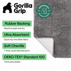 GORILLA GRIP Bath Rug Mat, Thick Soft Absorbent Chenille, Quick Dry Microfiber Mats, Rubber Backing, Machine Washable Shower Floor Rugs, Bathroom Bathmat Home Decor Accessories, 24x17 Grey