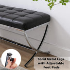 HEAH-YO Modern Dining Bench for Table, Button Tufted Ottoman Bench with Metal Legs, Upholstered PU Faux Leather Footstool for Living Room Entryway, Black
